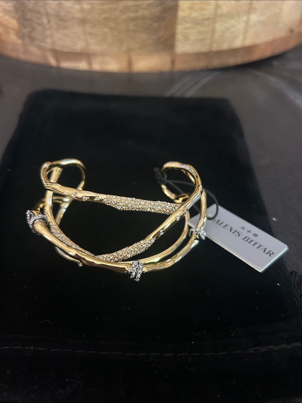 Alexis Bittar Gold Crystal Pave Barbed Wire Open Cuff Bracelet